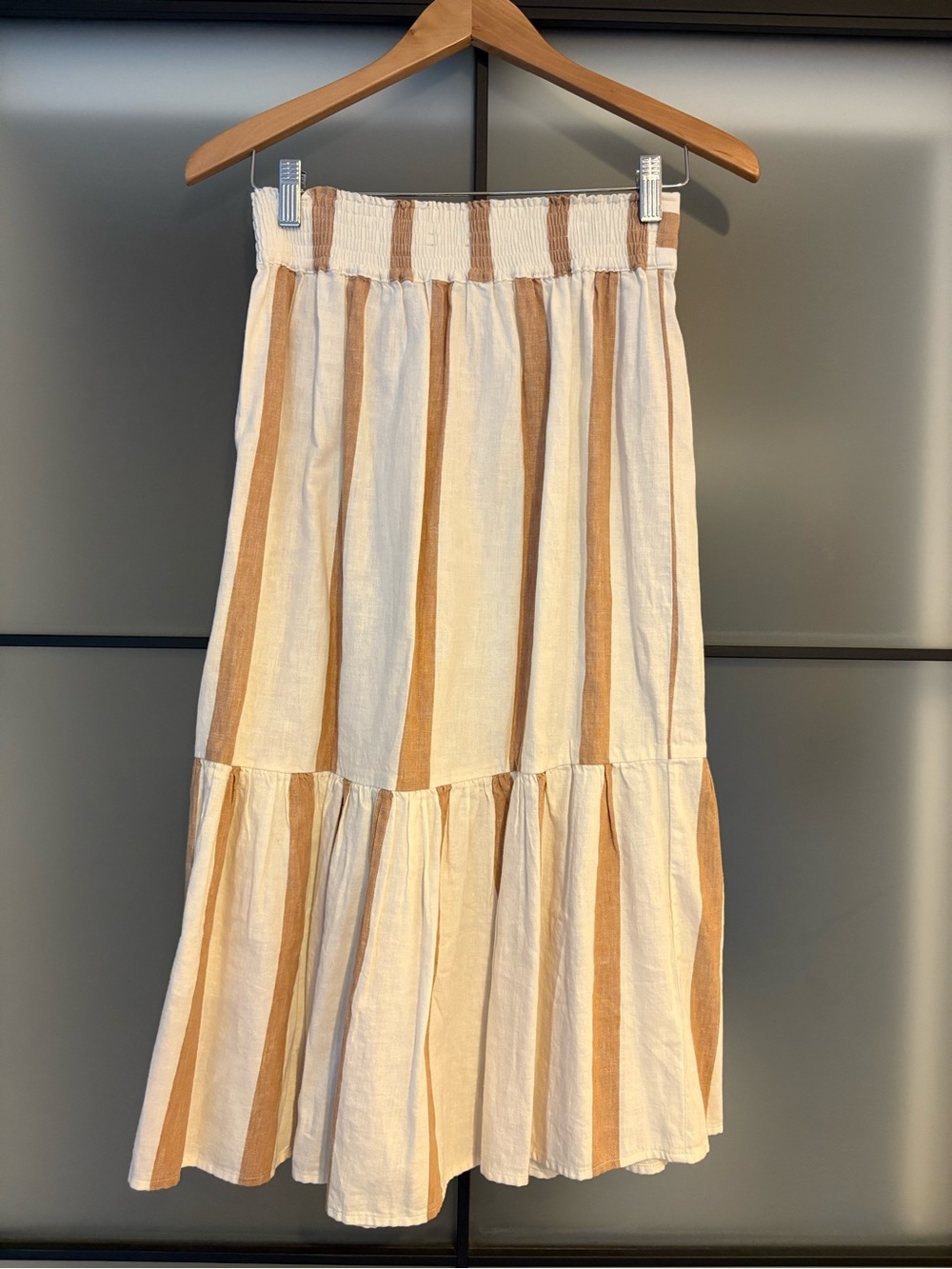 Madewell Striped Tiered Maxi Skirt in Cream and Tan - Picture 2 of 6